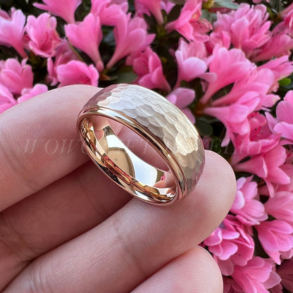 6mm, 8mm Hammered Rose Gold Unisex Ring