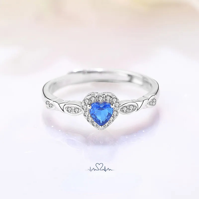 Heart Of The Sea Blue Heart Zircon Stone 925 Sterling Silver Adjustable Women's