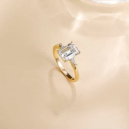 3ct Stone Emerald Cut Cubic Zirconia 925 Sterling Silver Women's Ring