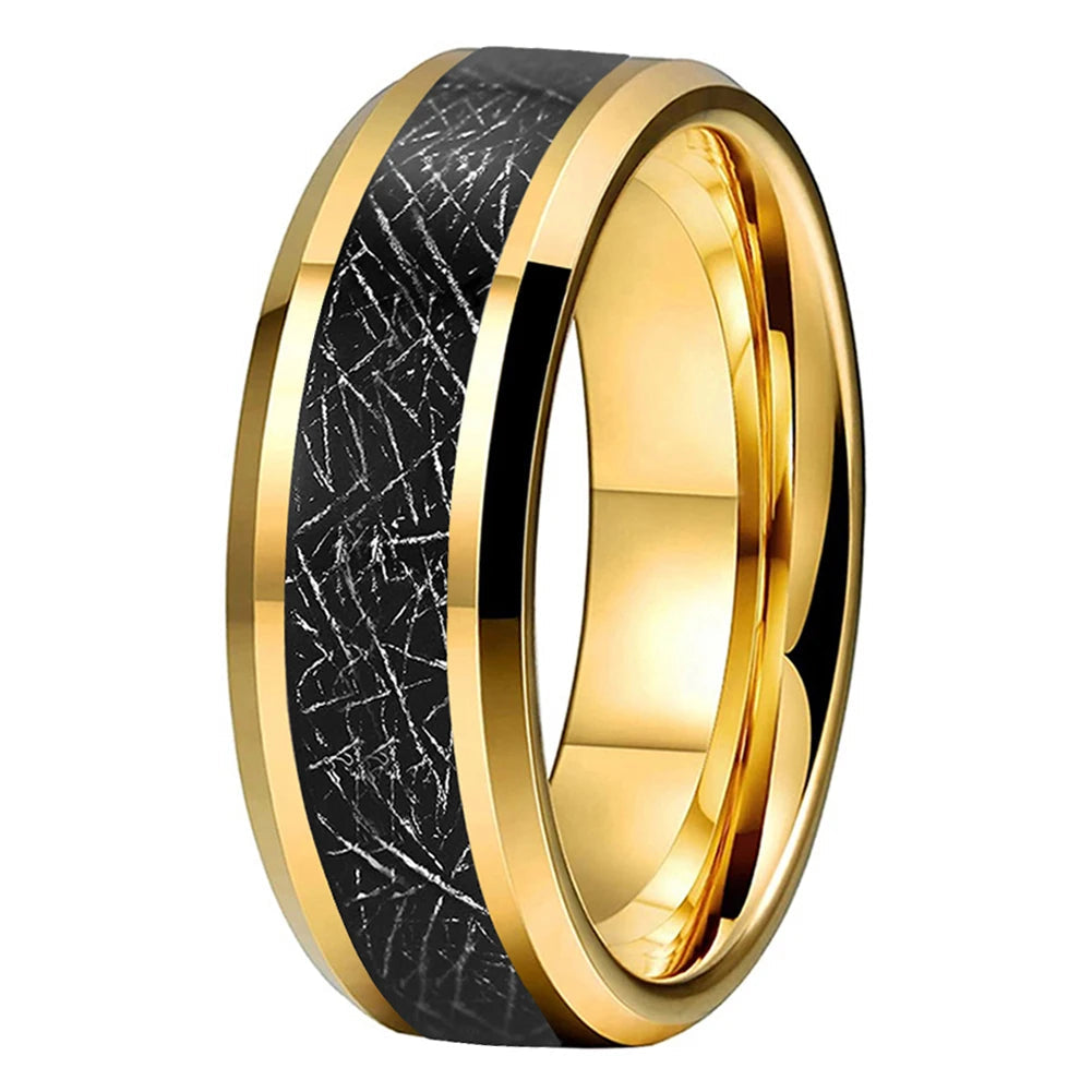 8mm Black Tungsten Ring – Sand & Silk Textured Inlays (Men’s)