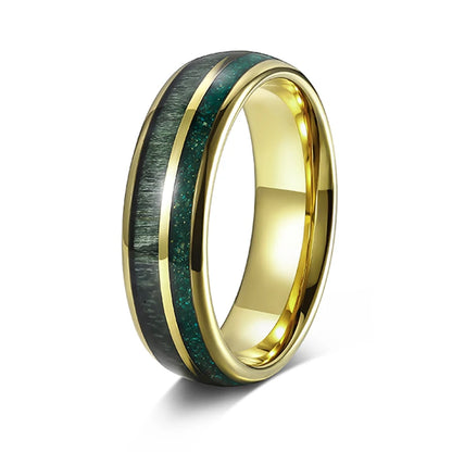 7mm Green Opal and Green Wood Inlaid Polished Tungsten Unisex Ring