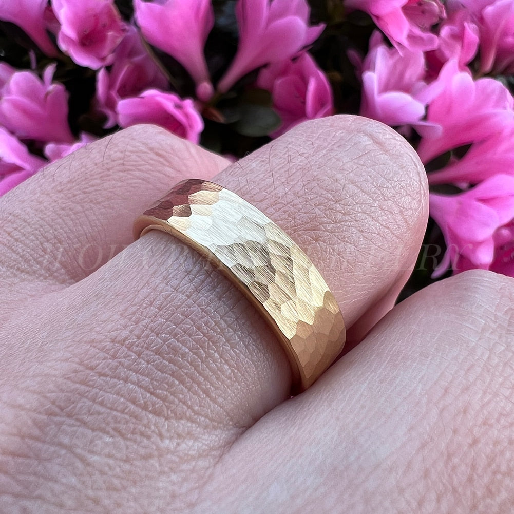 6mm, 8mm Hammered Gold Color Tungsten Unisex Ring