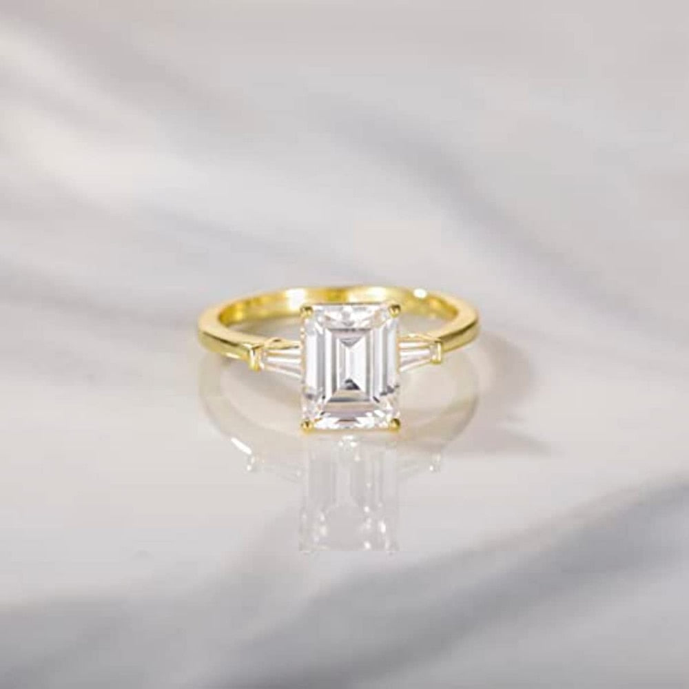 3ct Stone Emerald Cut Cubic Zirconia 925 Sterling Silver Women's Ring