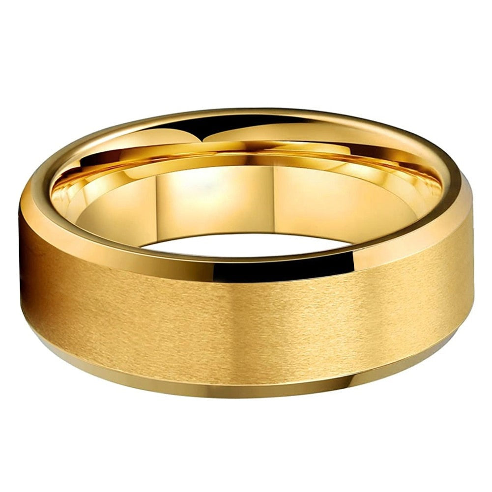8mm Centre Brushed Gold Color Tungsten Men's Ring