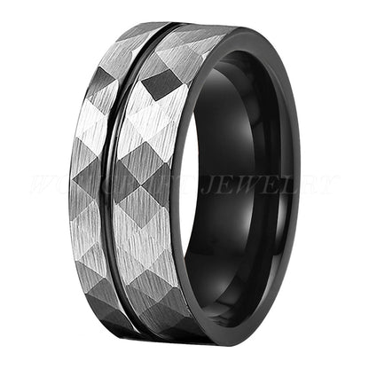 8mm Hammered Groove Inlay Tungsten Men's Ring