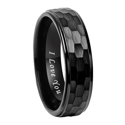 6mm & 8mm Hammered I Love You Engraved Tungsten Unisex Rings