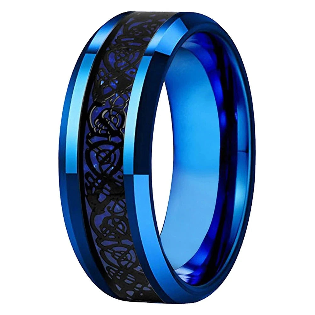 8mm Black Dragon Blue Tungsten Men's Ring (5 Colors)