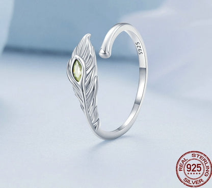 Peacock Feather With Zircon Stone 925 Sterling Silver Women's Ring