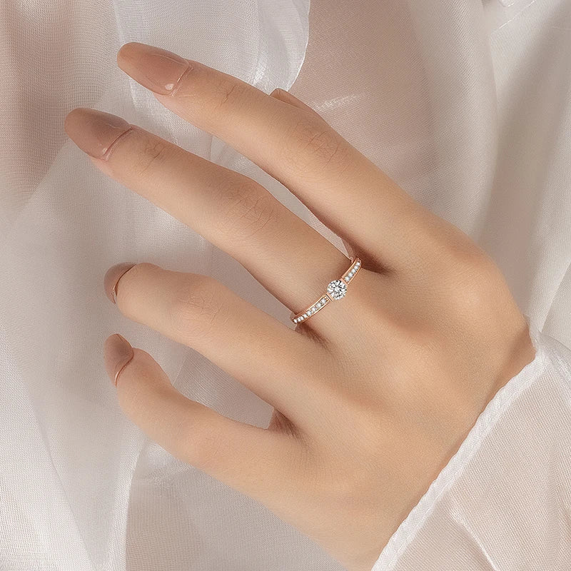 Women's Rose Gold Lab-Created Stone Ring — Minimalist Pavé Engagement & Promise Band