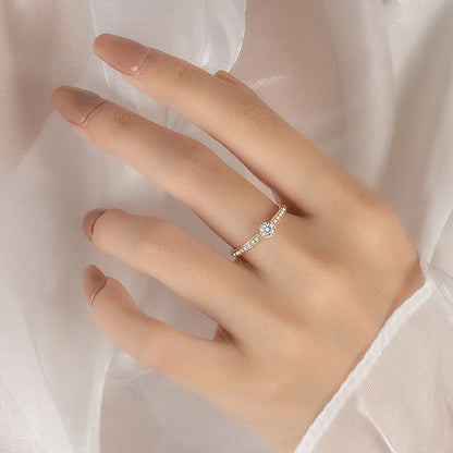 Women's Rose Gold Lab-Created Stone Ring — Minimalist Pavé Engagement & Promise Band