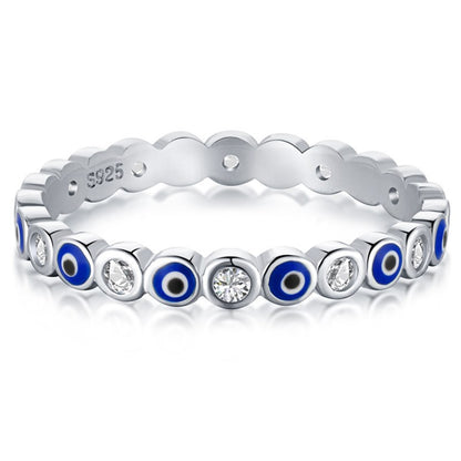 Blue Enamel Evil Eye 925 Sterling Silver Women's Ring