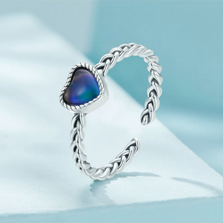 Color Changing Emotion Stone 925 Sterling Silver Adjustable Women's Mood Ring