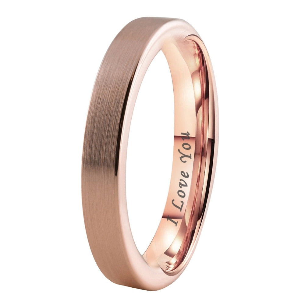 4mm I Love You Engraved Minimalist Rose Gold Women's Tungsten Ring