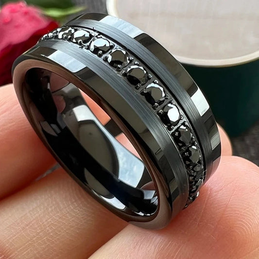 8mm Eternity Cubic Zirconia Stones Inlay Tungsten Men's Ring (2 Colors)