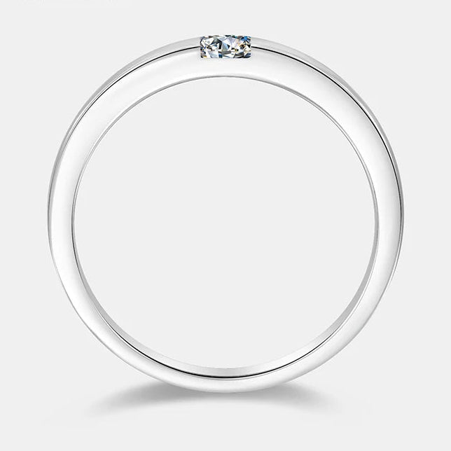 Unisex Minimalist Lab-Created Stone Ring — Silver-Finish Bezel Set Wedding & Promise Band