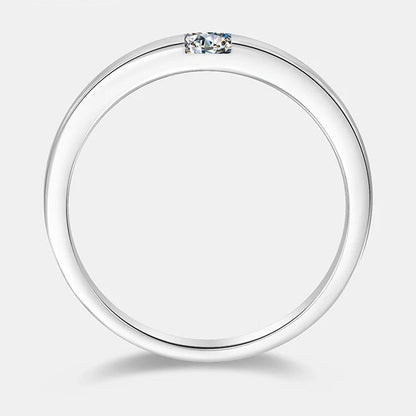 Unisex Minimalist Lab-Created Stone Ring — Silver-Finish Bezel Set Wedding & Promise Band