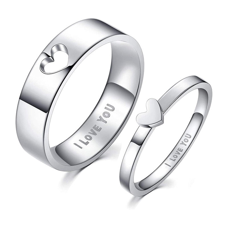 Connected Heart I Love You Engraved Titanium Unisex Rings