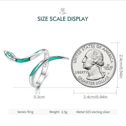 Green Snake 925 Sterling Silver Adjustable Women's Ring