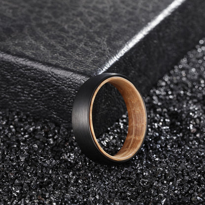 6mm Whiskey Wood & Brushed Black Tungsten Unisex Ring