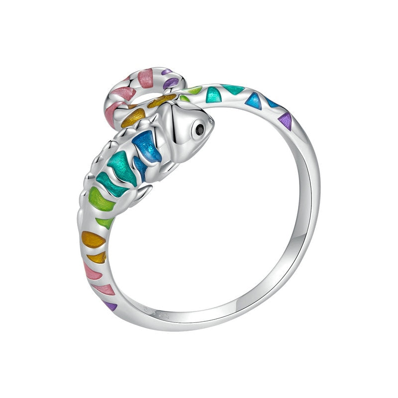 Colorful Chameleon 925 Sterling Silver Adjustable Women's Ring