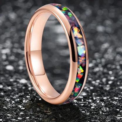 4mm Colored Opal Fragments Black Tungsten Unisex Ring (4 Colors)
