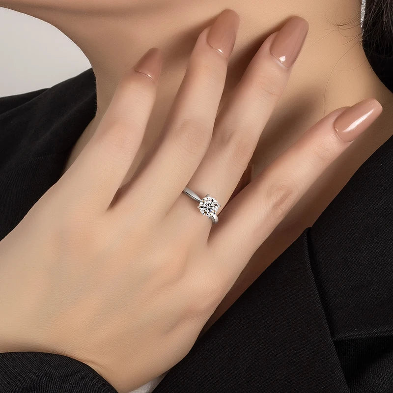Women's Round Brilliant Cut Lab-Created Stone Ring — Silver-Finish Solitaire Engagement Band