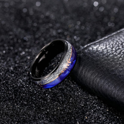 8mm Imitated Meteorite, Blue Shell & Arrow Tungsten Unisex Ring