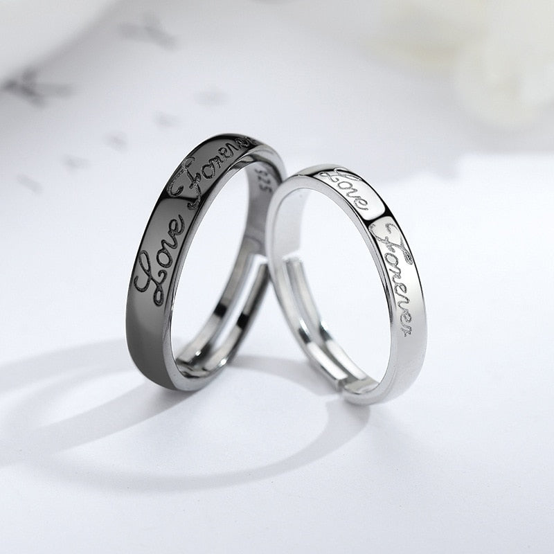 Love Forever Top Engraved 925 Sterling Silver Couple's Rings