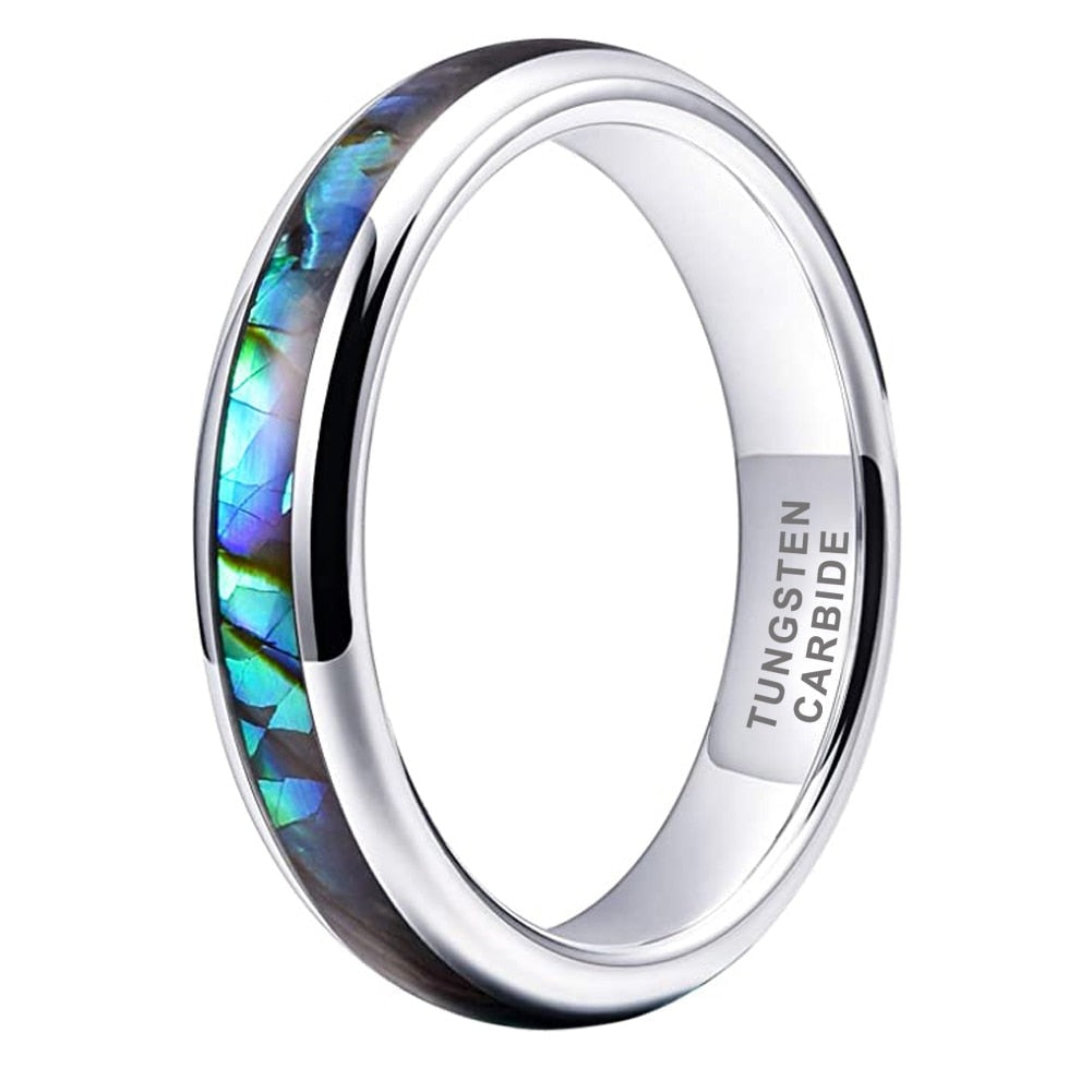 4mm Domed Abalone Shell Inlay & Polished Silver Tungsten Unisex Rings