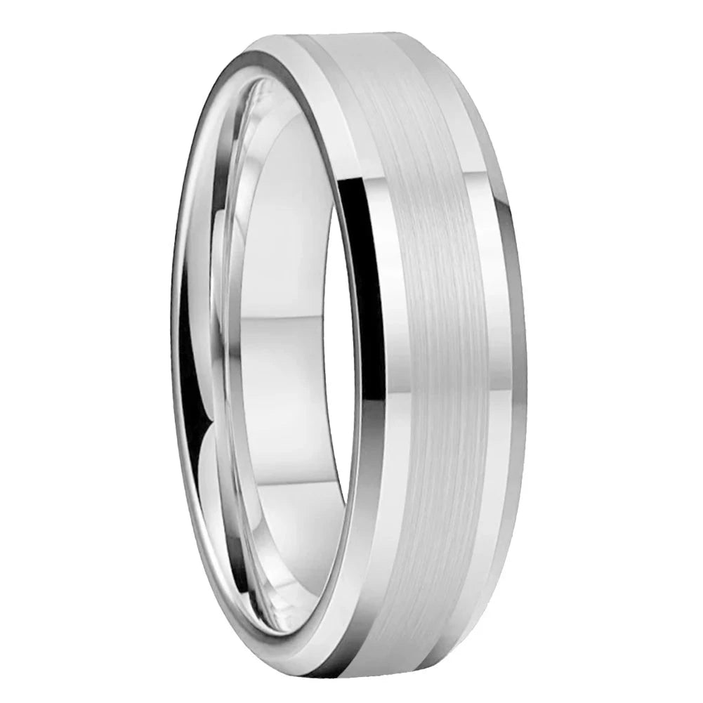 6mm & 8mm Centre Brushed & Polished Edge Tungsten Unisex Rings (2 Colors)