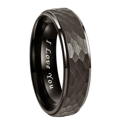 6mm, 8mm I Love You Engraved Hammered Gunmetal Tungsten Unisex Ring
