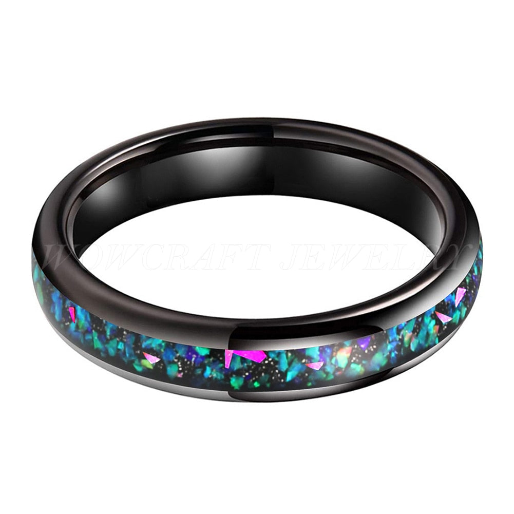 4mm Colorful Opal Inlay Dome Black Unisex Ring