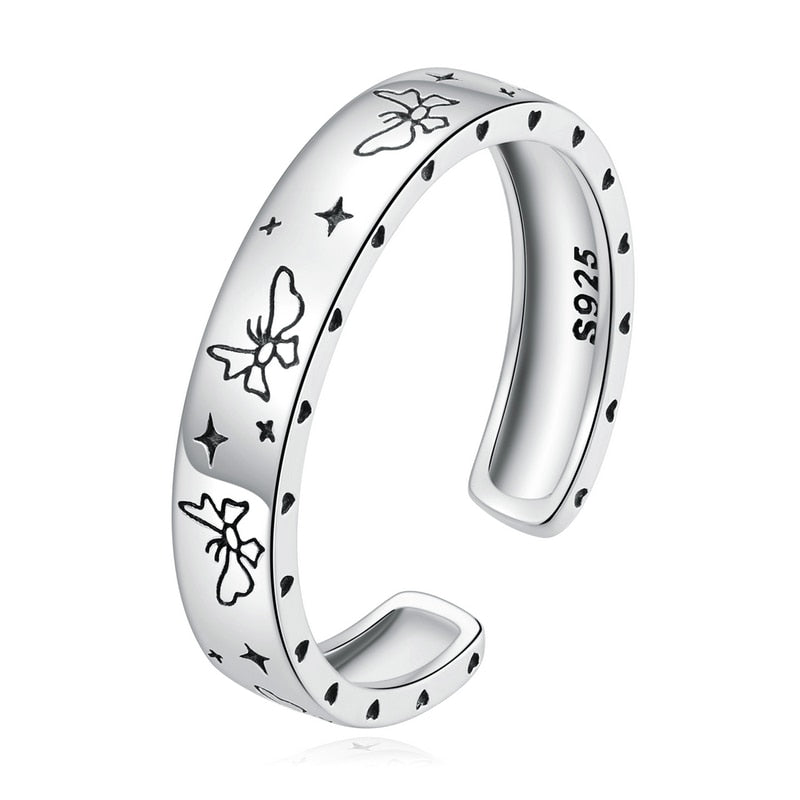 Butterflies & Stars 925 Sterling Silver Adjustable Women's Ring