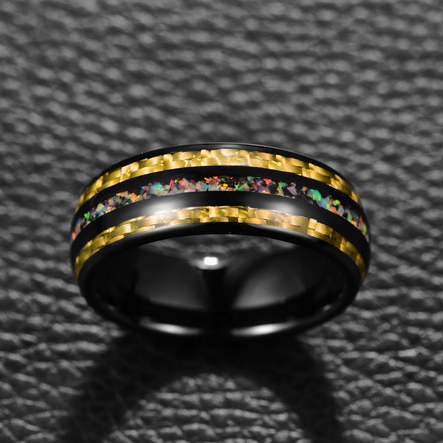 8mm Bumble Bee Yellow Black & Opal Tungsten Unisex Ring