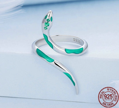 Green Snake 925 Sterling Silver Adjustable Women's Ring