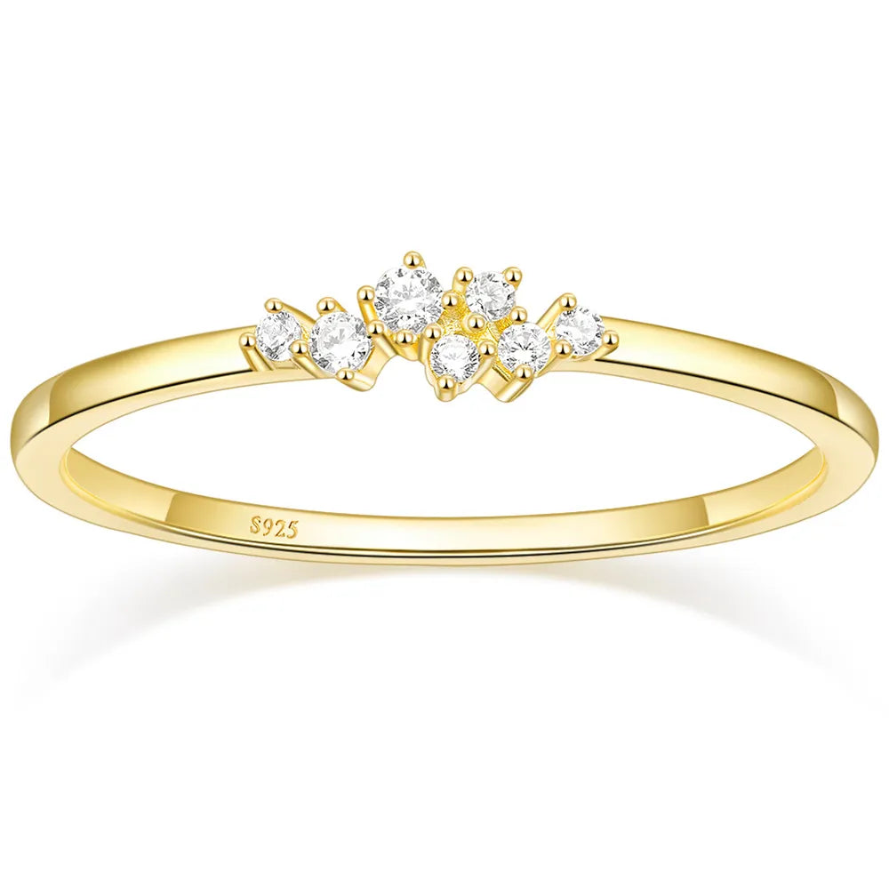 1.5mm Dainty 14K Gold Plated & CZ Stones 925 Sterling Silver Women's Ring