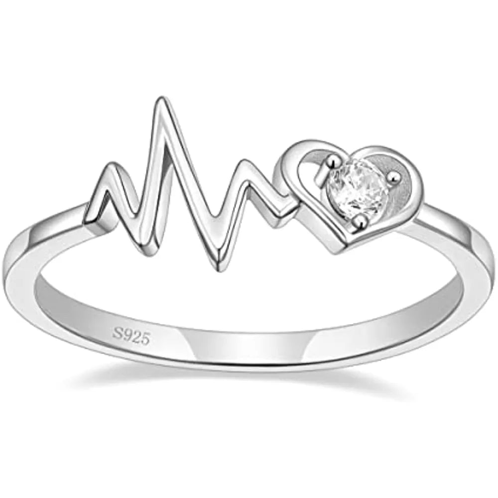 Eternity Heartbeat Cubic Zirconia 925 Sterling Silver Women's Ring
