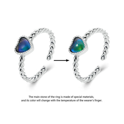 Color Changing Emotion Stone 925 Sterling Silver Adjustable Women's Mood Ring