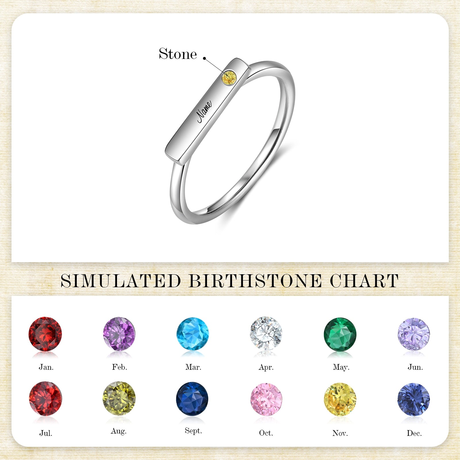 7mm Minimalist Personalized Engraved Name & Birthstone Women's Ring