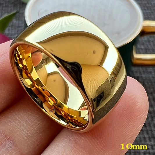 10mm Luxury Polished Gold Color Domed Tungsten Unisex Ring (4 Colors)