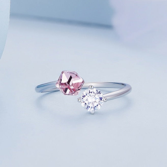 Pink & White Crystal 925 Sterling Silver Women's Ring