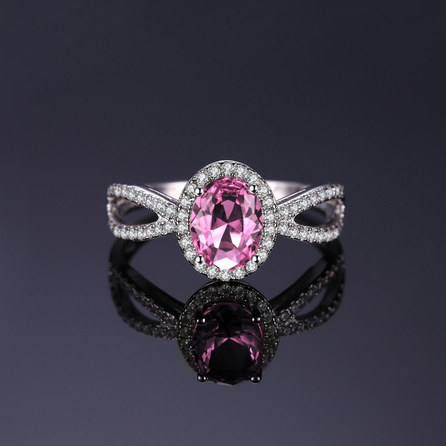 Oval 1.7ct Created Pink Sapphire 925 Sterling Silver Halo Women's Ring
