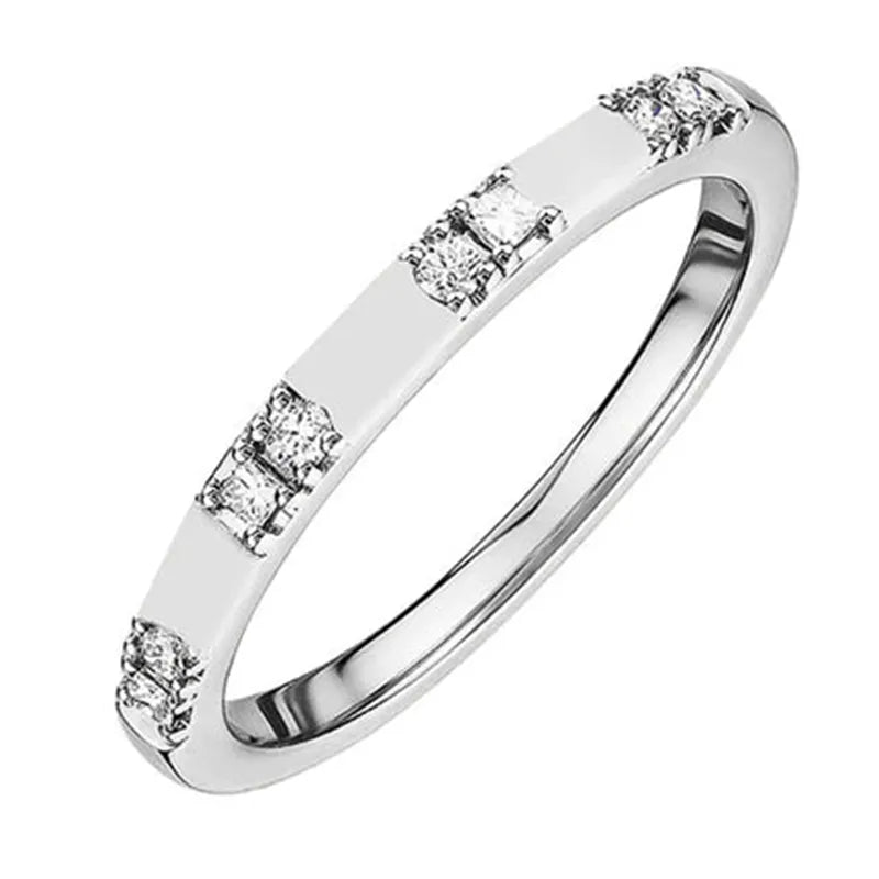 Thin Inlaid CZ Stones 925 Sterling Silver Stackable Women's Rings