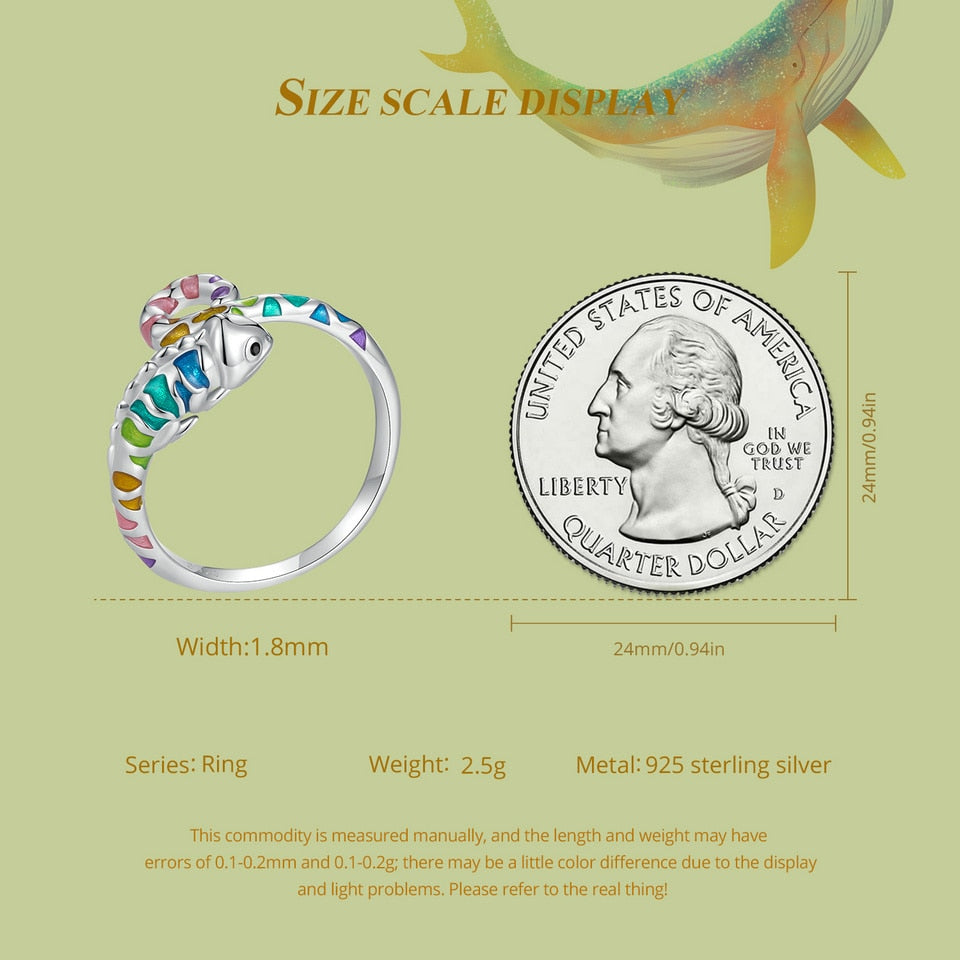 Colorful Chameleon 925 Sterling Silver Adjustable Women's Ring