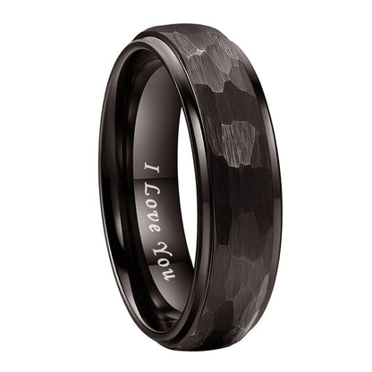 6mm, 8mm I Love You Engraved Hammered Gunmetal Tungsten Unisex Ring