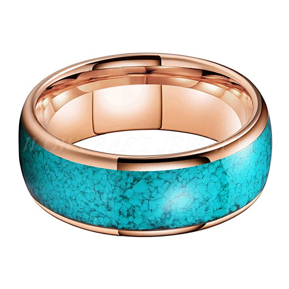 4mm, 6mm, 8mm Crushed Turquoise Inlay Rose Gold Unisex Rings