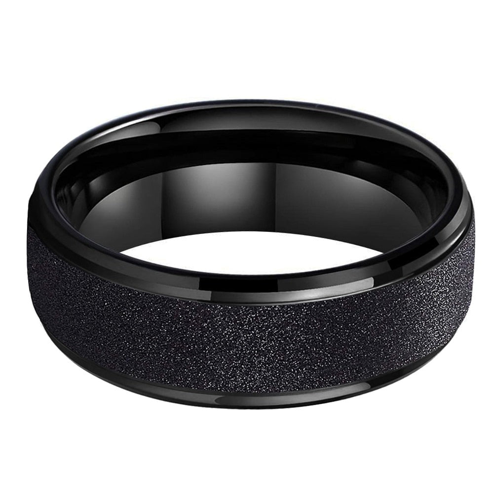 6mm, 8mm Sandblasted Black Tungsten Unisex Ring