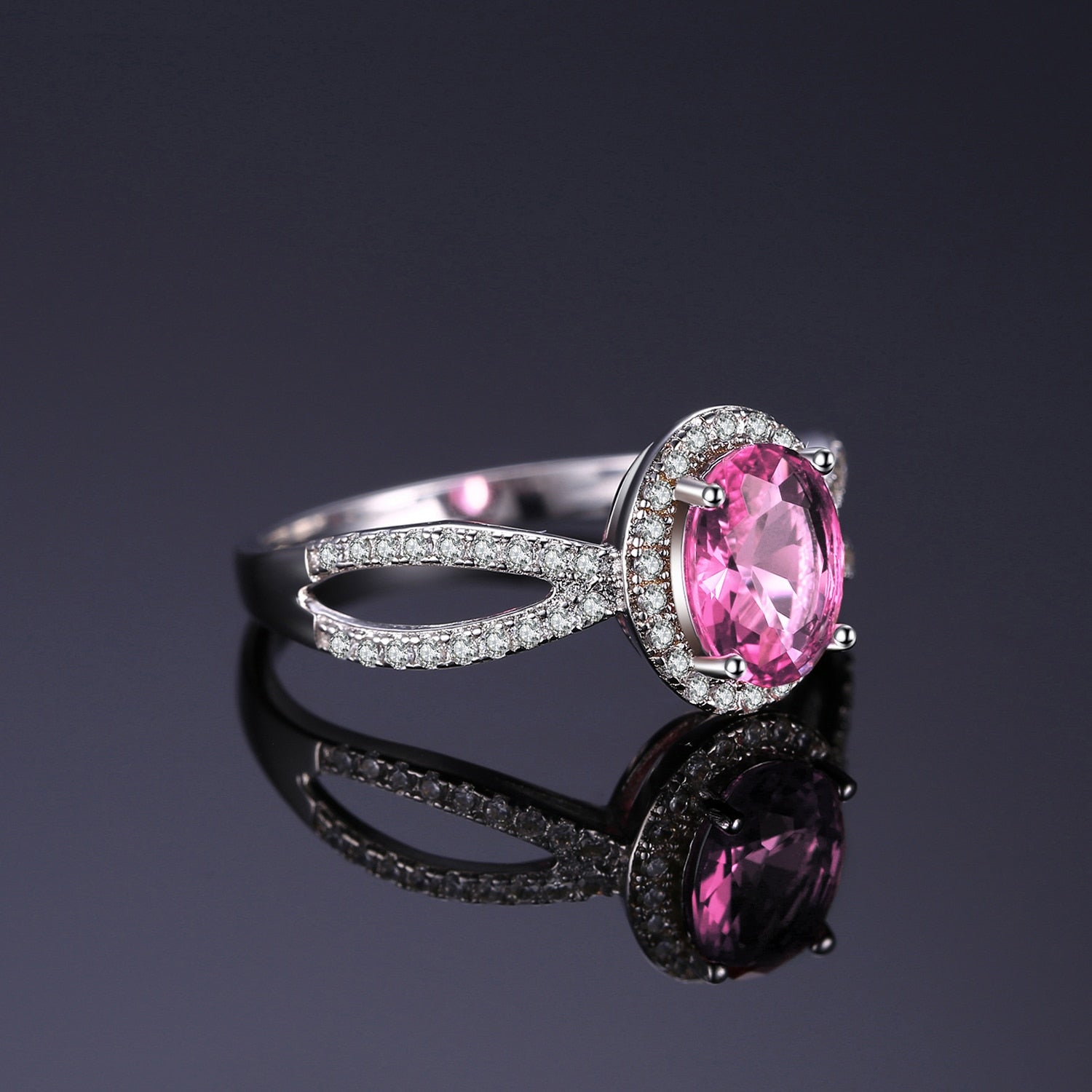 Oval 1.7ct Created Pink Sapphire 925 Sterling Silver Halo Women's Ring