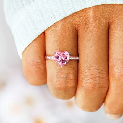 Pink Heart Cubic Zirconia 925 Sterling Silver Women's Ring (2 Colors)