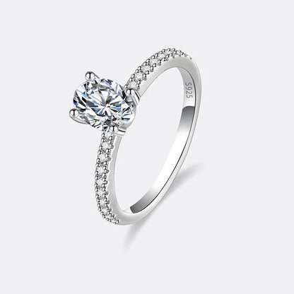 Women's Oval Cut Lab-Created Stone Ring — Silver-Finish Pavé Engagement Band